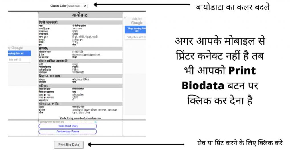 save or print biodata