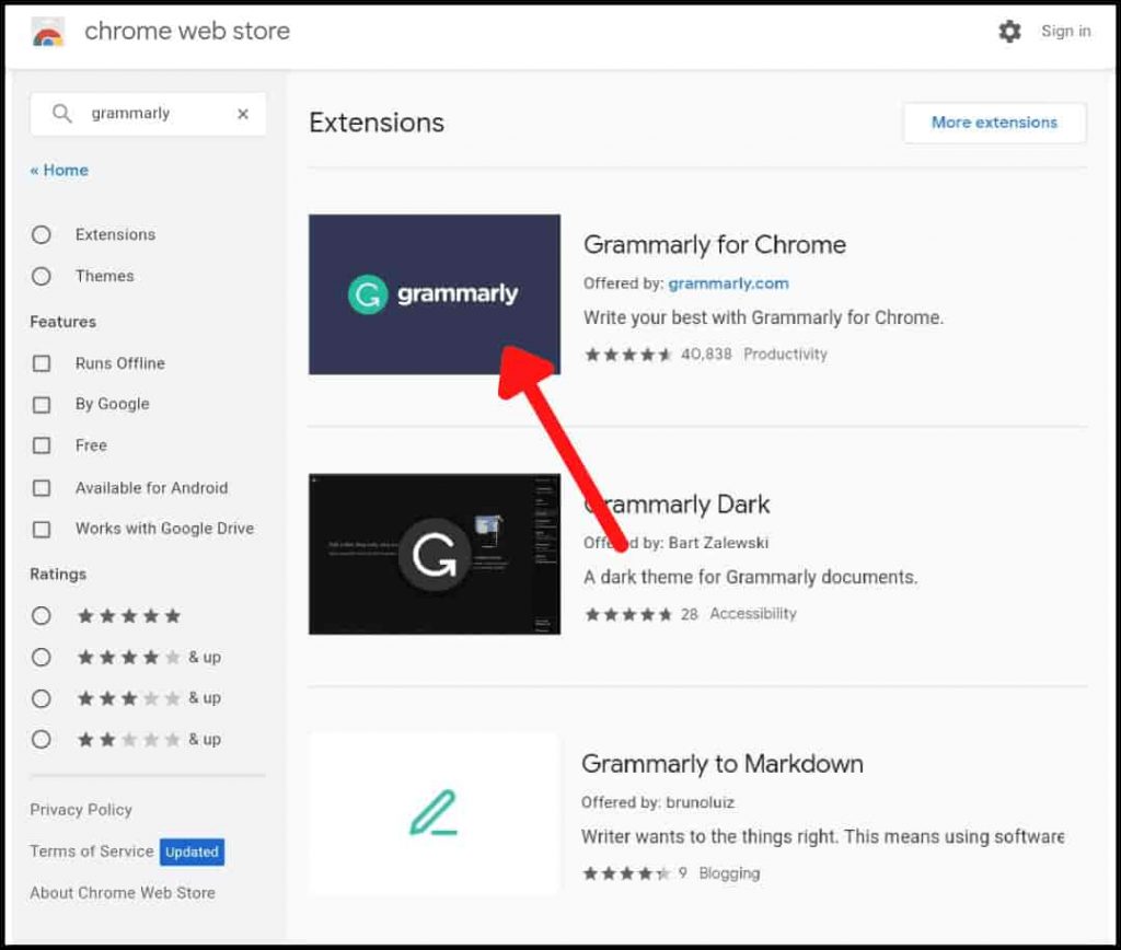Click on grammarly Extension