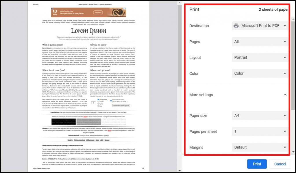 Microsoft office document print 