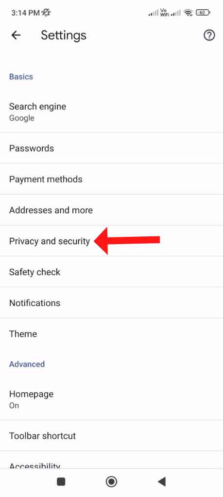 Chrome privacy and security settings